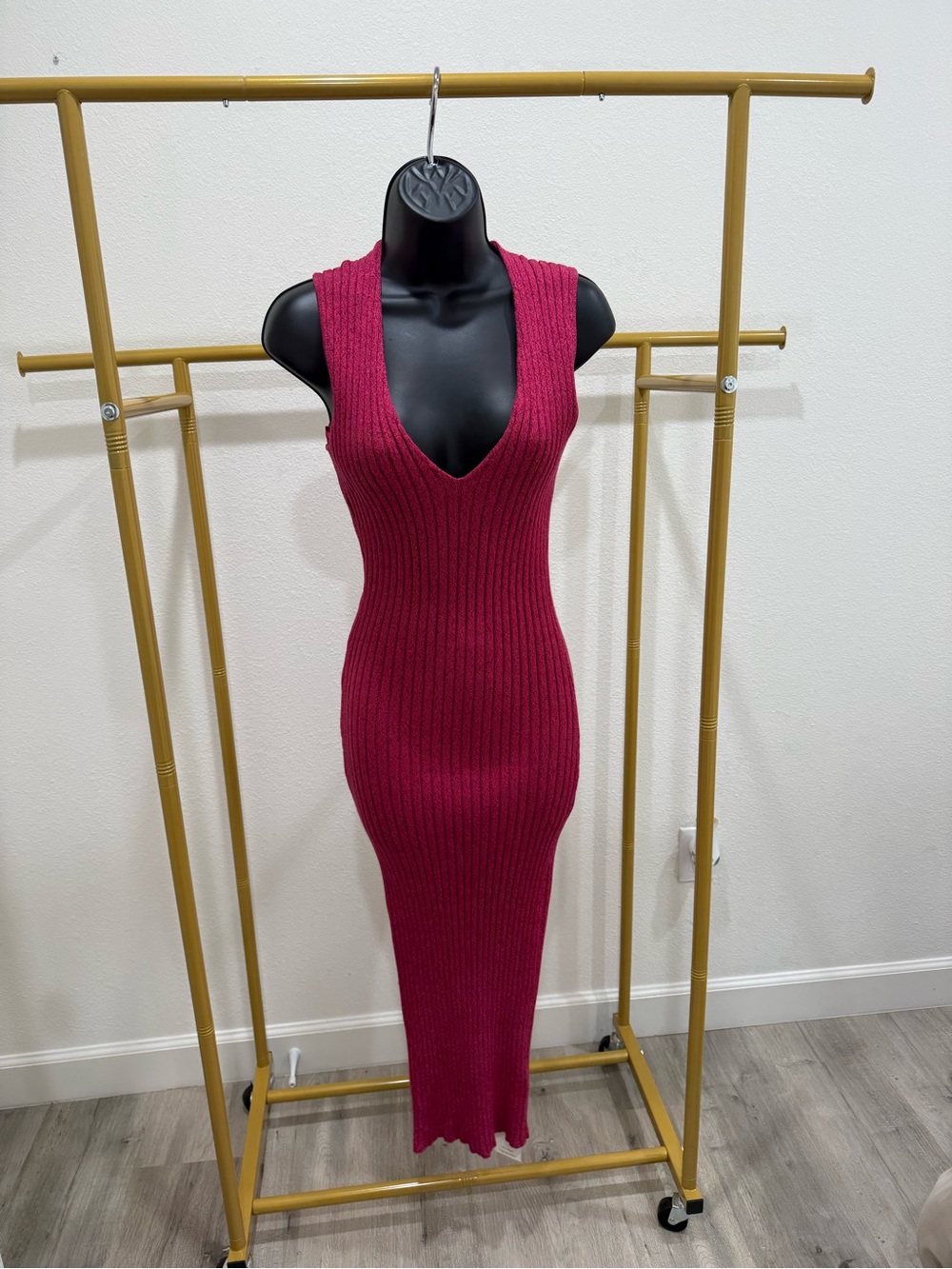 Ronny Kobo Fuchsia Ribbed Knit Bodycon Midi Dress XS